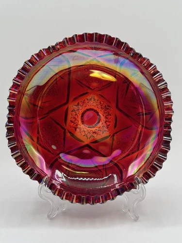 Vintage Mid Century Indiana Heirloom Ruby Red Carnival Glass Candy Dish