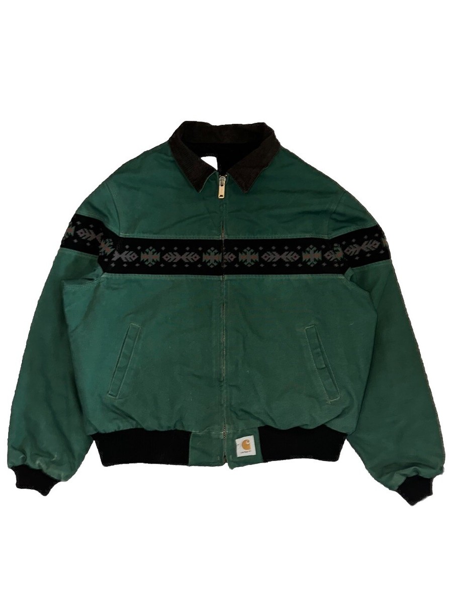 90s usa製 Carhartt Traditional Jacket VTG 90s XXL AZTEC CACTUS CARHARTT JQ0458 SOUTHWEST GREEN JACKET