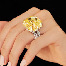 Magnificent Honey Yellow Asscher Cut 45.2CT Citrine  Pave Set CZ Solitaire Ring