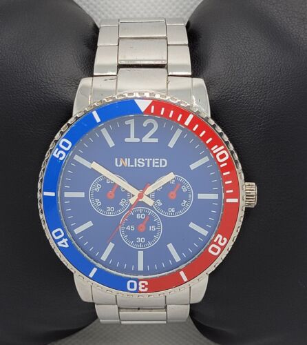 Mens Unlisted by Kenneth Cole Silver Tone Pepsi Bezel Link Bracelet Watch J3 - Picture 1 of 10