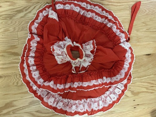 VTG Red Mini World Lace Ruffles Fluffy Full Circle Dress Infant Sz 9-12 Months