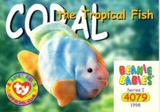 TY 1999 BEANIE BABIES SERIES 1 EMBOSSED TRADING CARD #64 CORAL THE TROPICAL FISH