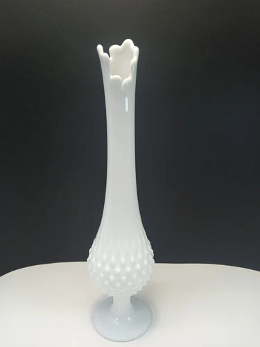 Vintage Fenton White Milk Glass 3753 MI Hobnail 15" Vase