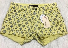 Stone Craft Stella Shorts Twill Yellow Gray Women 26 NWT