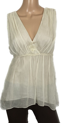 Max Studio Women's Blouse Silk Ivory Size L Retail $128