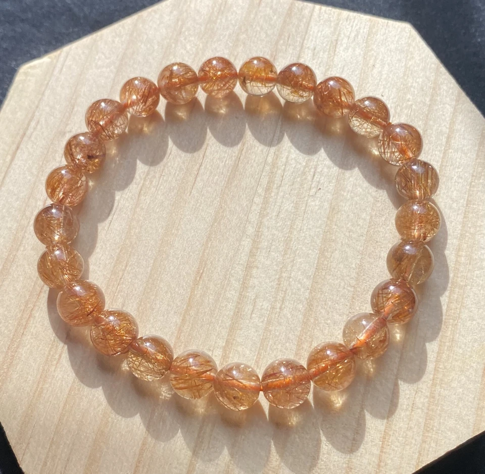 Natural Copper Brown Gold Rutilated Crystal Super Energetic Bracelet 7.5mm - Image 2 of 3