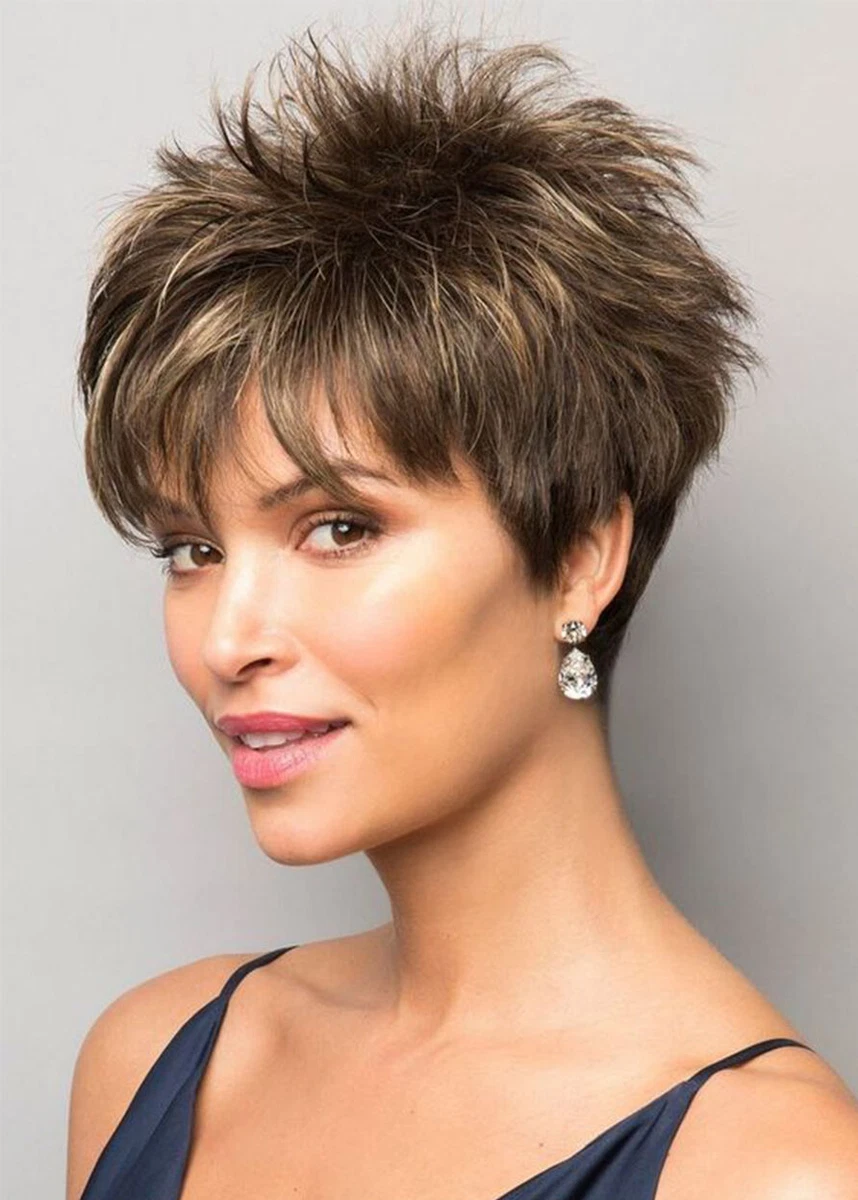 Pixie Boy Cut Hairstyles Women s Short Length Straight Synthetic