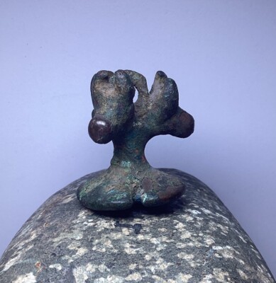 Ancient Luristan Bronze Pendant 3 Animal Ram from ex Estate of Dina Recanati