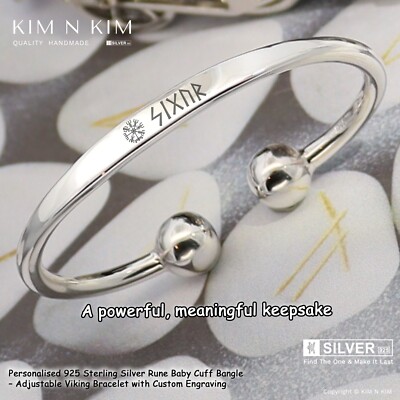 925 Silber Rune Baby Armreif Verstellbares Taufarmband Gravur Geschenk