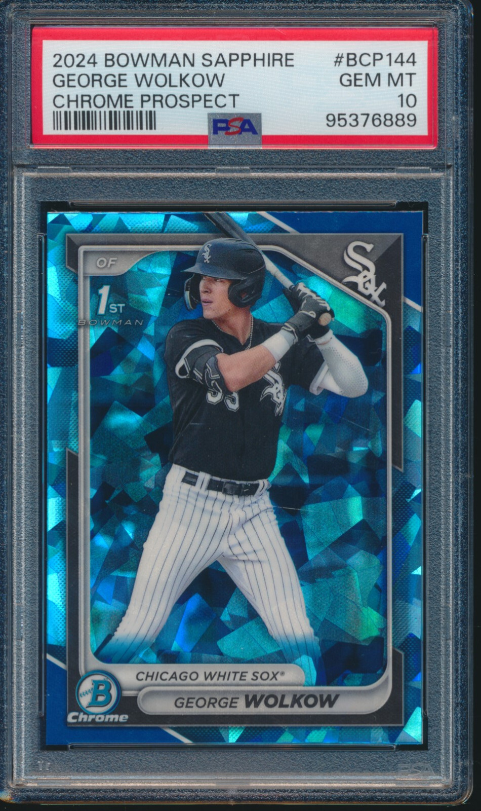 PSA 10 GEORGE WOLKOW 1st 2024 Bowman Chrome SAPPHIRE REFRACTOR RC GEM MINT