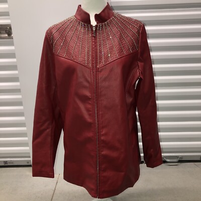 Ameri Mode Cleopatra Red Jacket Bling Zipper Long Sleeves Medium M NWT 5654 $235