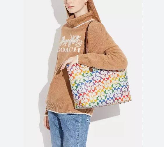 NWT COACH CITY TOTE C4181 IN RAINBOW SIGNATURE CANVAS PRIDE PURSE