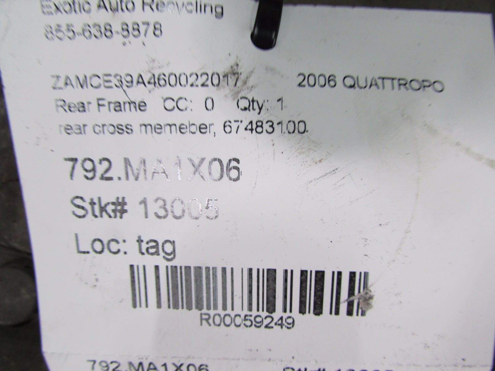 Maserati Quattroporte, Rear Cross Member, Used, P/N 67483100