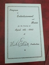 Ancien programme théâtre palais 1943.  Broadway 1564, New York.  Nick Elliot