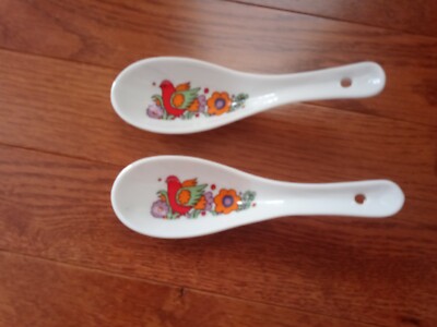 VTG Royal Crown Birds Porcelain Paradise spoons set of 2