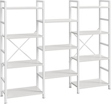 Triple 4 Tier Bookshelf, Bookcase with 11 Open Display Shelves, Wide Book Shelf