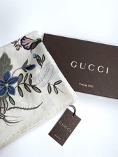 New Gucci Scarf with Gift Box Kris Knight Floral GG Logo Ivory White Silk Wrap