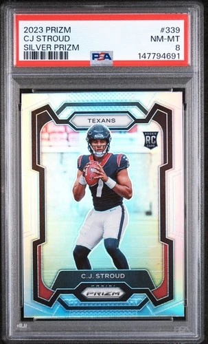 C.J. CJ STROUD 2023 PRIZM SILVER ROOKIE RC #339 PSA 8 NM-MT TEXANS QB #147794691