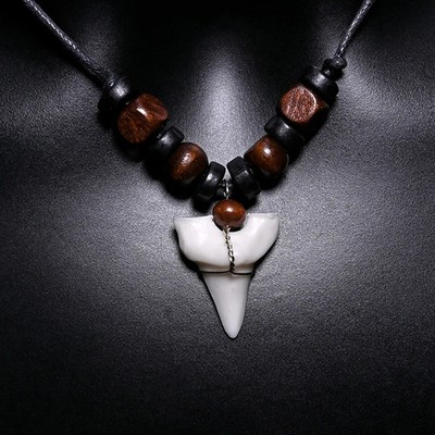 Hawaii Shark Tooth Pendant Tribal Bone Choker Necklace Surfer Jewelry