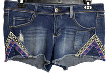 Vintage Y2K 90s Mudd Cut Off Denim Jeans Shorts Blue Women s 15 Boho Aztec