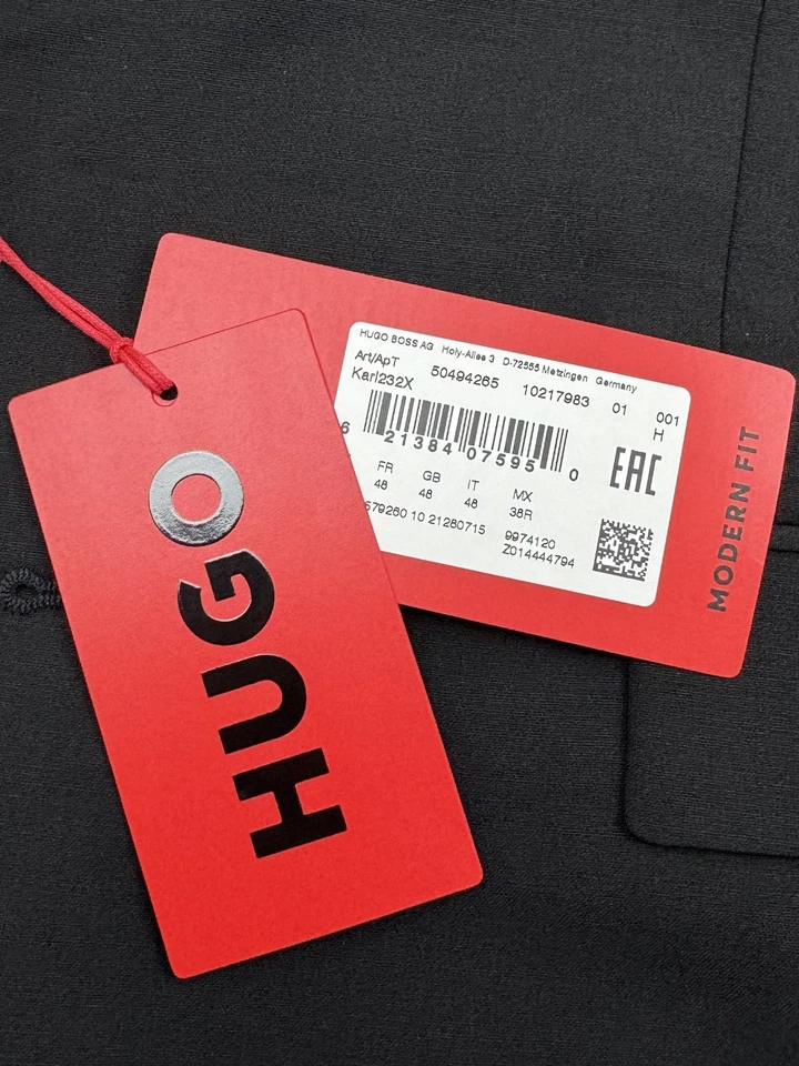 $596 BRAND NEW HUGO BOSS Mens 38R Solid Black 2 Piece Suit W/ Dress Pants 30x31 - Image 4 of 4