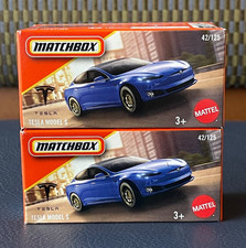 2025 Matchbox   TESLA MODEL S    BLUE Power Grabs 42 NEW  LOT of 2