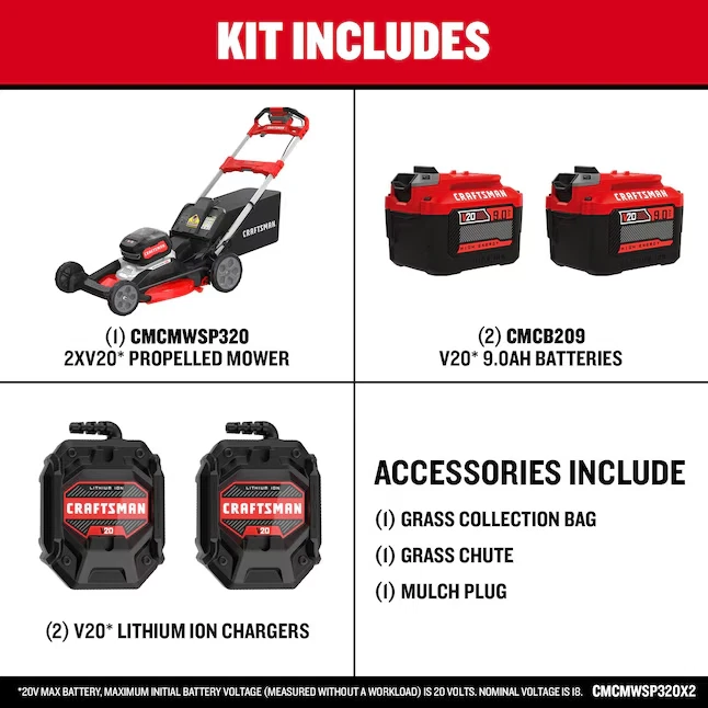 Cortacésped a pie CRAFTSMAN 2xV20 20 voltios, máximo 21 pulgadas con batería automática - SIN ENVÍO CA Foto 4 de 4