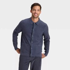 Mens Collared Cardigan Sweater with pocket Navy Blue- Goodfellow  Co size Large