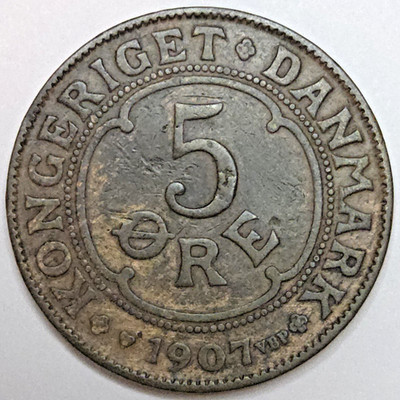 1907 Denmark 5 Ore - VF (Lot#1)