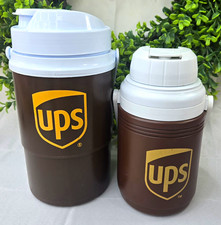 Lot of 2 Vintage UPS Water Jug Cooler Thermos Brown United Parcel Service Igloo