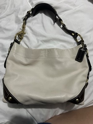 Coach Ivory Brown Trim Shoulder Bag Gold Hardware Blue Lining Zip Charm