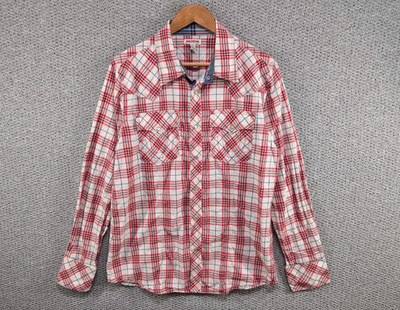 True Religion rot kariert Karo Hufeisen bestickt Western Perlen Druckknopf Hemd XL
