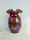 Fenton Glass 8” Ruby Red Carnival Ruffled Daffodil Vase Htf