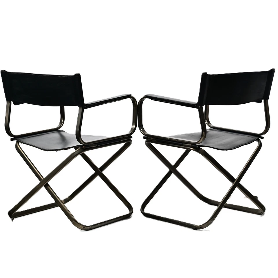 ARRBEN Original Vintage Signed MCM PAIR Italian Leather Folding Directors Chairs - Image 4 of 4