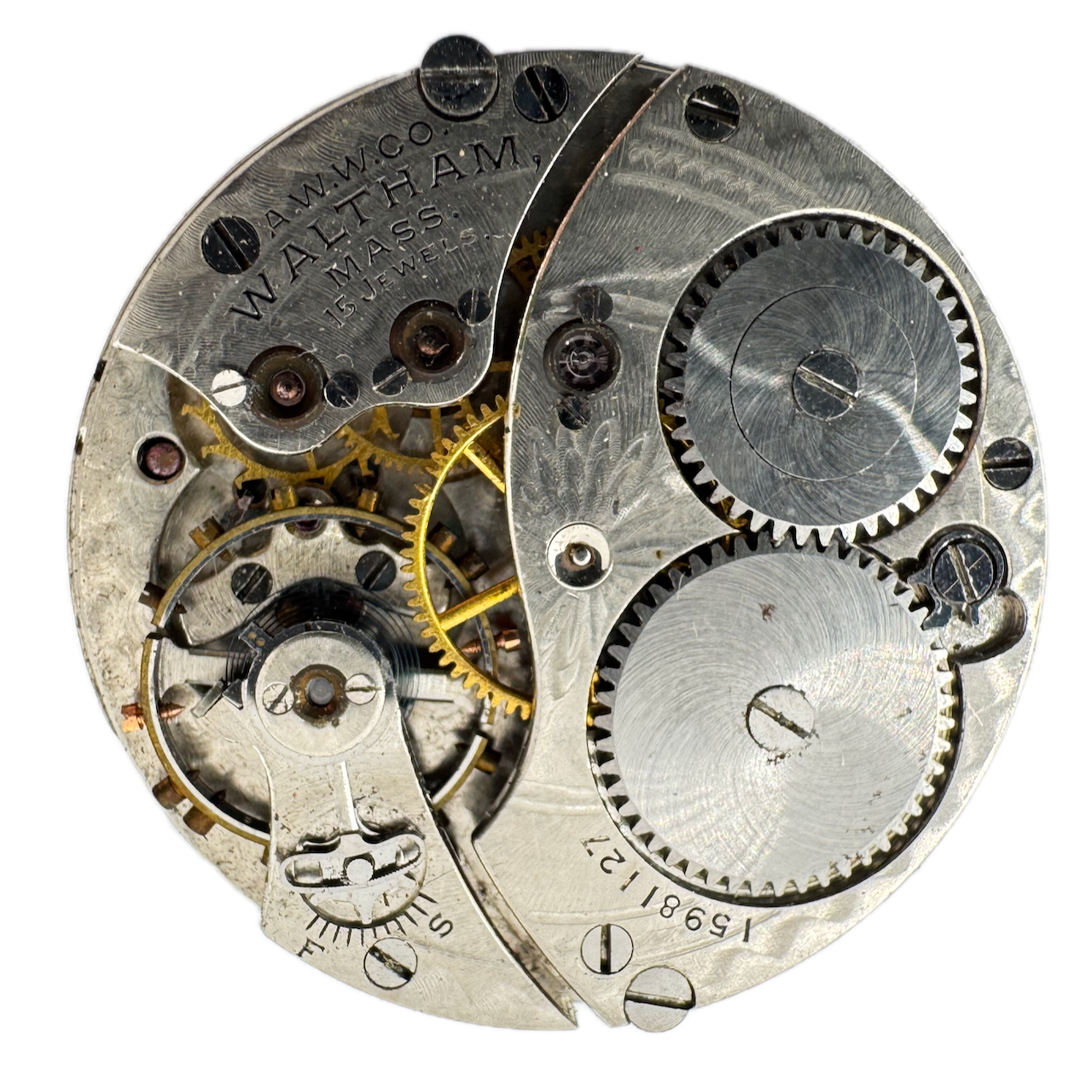 Antique 1907 Waltham 15 Jewel Hunter Pocket Watch Movement 165 USA Multicolor