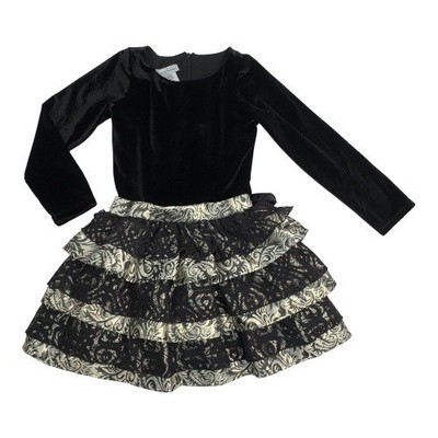 Chasing Fireflies Girls Black Velvet Dress Tiered Lace Party Holiday Size 6
