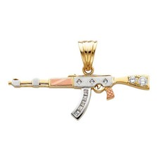NEW 14K TRI COLOR GOLD RIFLE GUN PENDANT