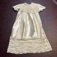 Vintage Cream Ivory Colored Babys Christening Gown Dress Beaded Lace Satin
