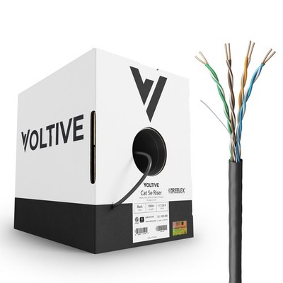 Voltive Cat5e Riser (CMR) Ethernet Cable - UTP, OFC, 1000FT, Black