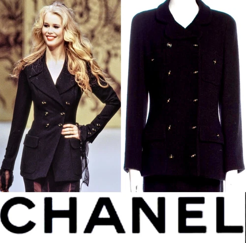 Giacca tweed Chanel vintage 1995 nero oro 24k 36 38 40 4 6 8 cappotto top vintage S M