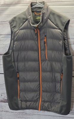Men's Large Propel Bass Engineered Gray Duck Down Vest With Orange Highlights