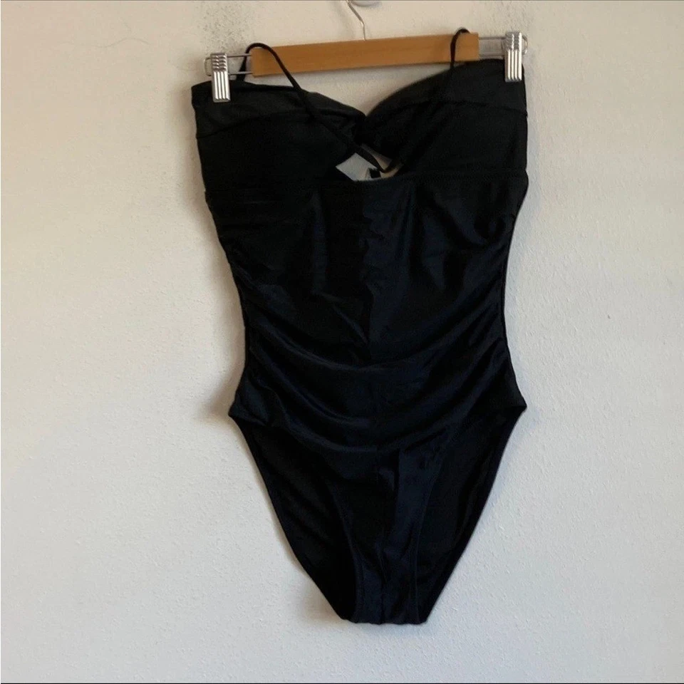 J Crew Gemma ruched bandeau cutout one-piece Size 4 Black - Image 2 of 4