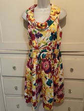 New Directions Boat Collar Sleeveless Belted Floral Dress 8