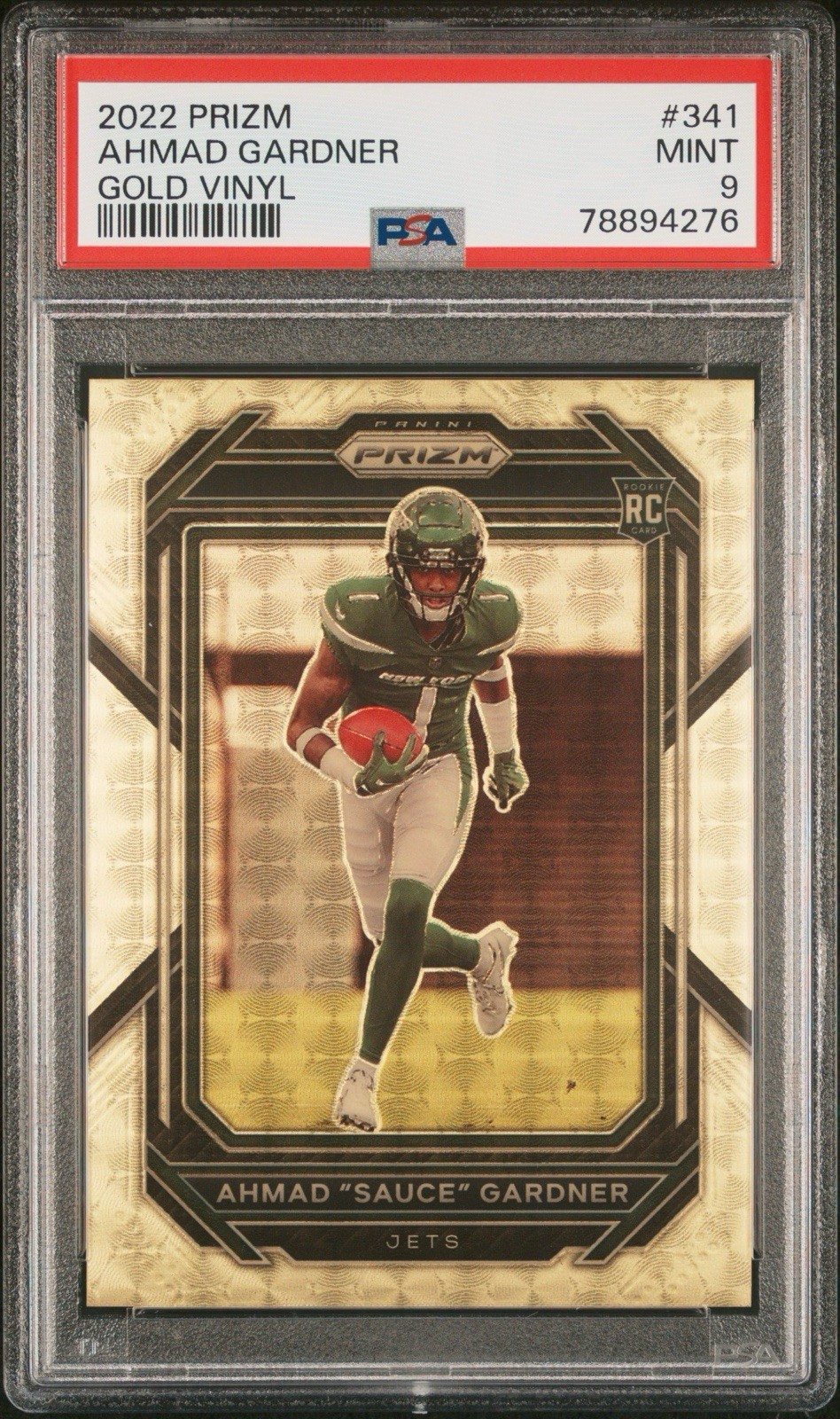 Ahmad Sauce Gardner 2022 Panini Prizm #341 Gold Vinyl /5 PSA 9 Rookie Colts Jets