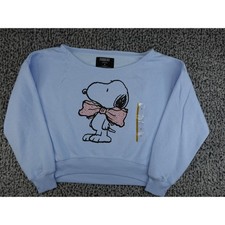 Peanuts Snoopy Sweatshirt Women Small Light Blue Excellent Rhinestone Bow