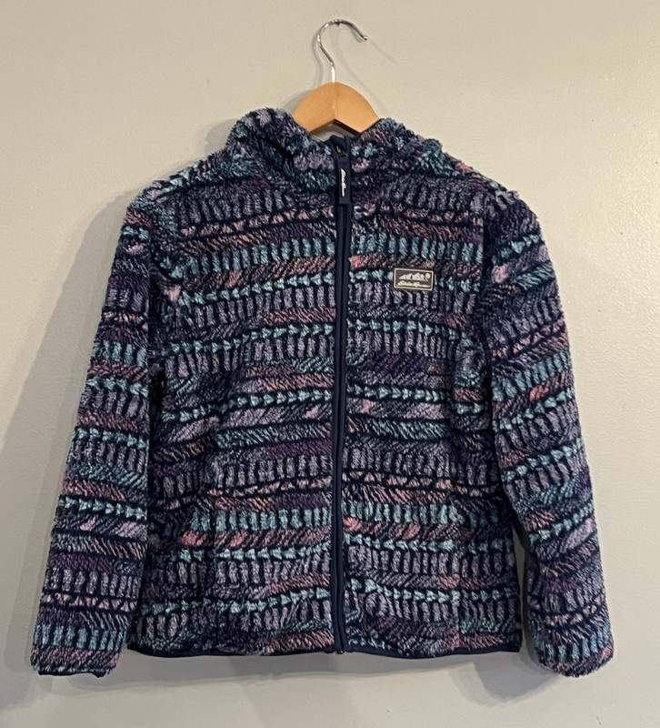 Eddie Bauer Quest Fleece Youth Jacket Coat Purple Blue Full Zip Hooded M 10 12