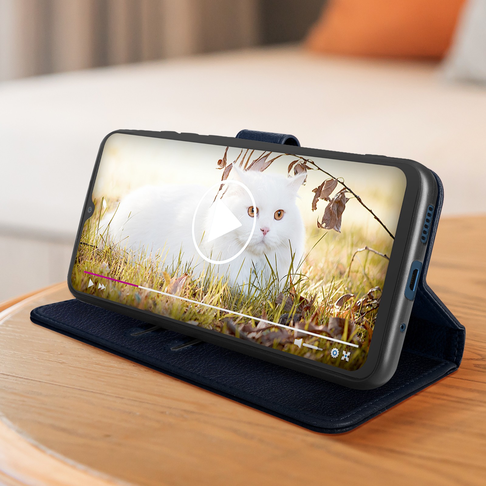 Étui clapet Redmi 12C Avizar style grainé Chesterfield bleu