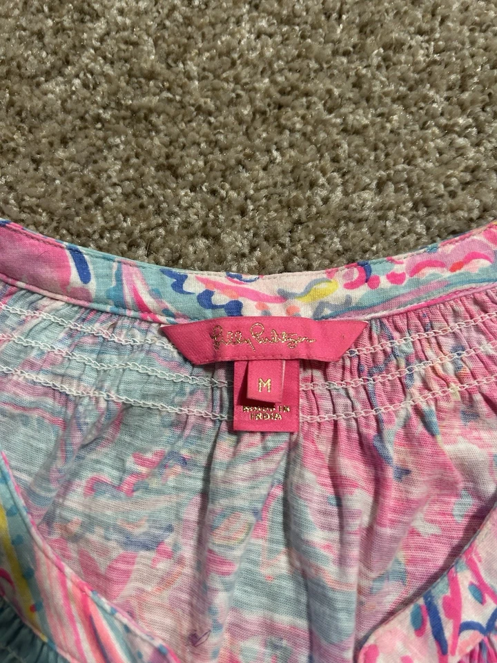 Camiseta sin mangas Lilly Pulitzer Essie para mujer mediana rosa azul estampado floral golf Foto 3 de 4