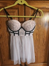 Victoria Secret 34D Push Up Padded Underwire Lingerie Tulle Pink With Black