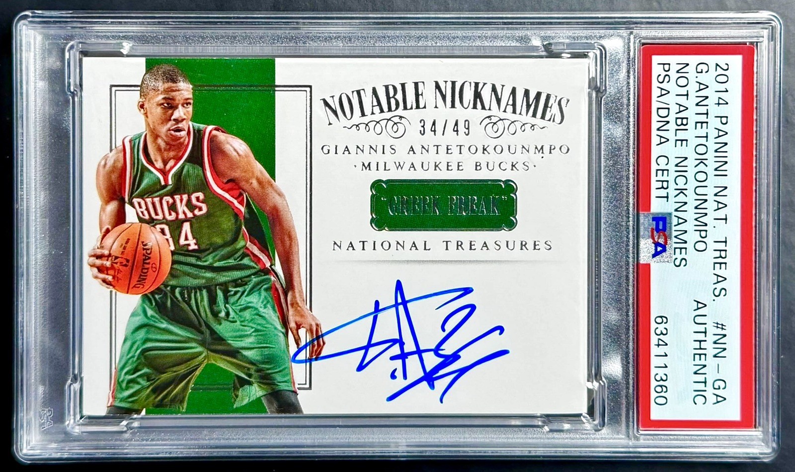 2014 National Treasures GIANNIS ANTETOKOUNMPO #34/49 Notable Nicknames Auto PSA